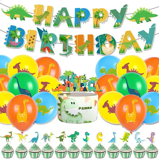 Dinosaur Themed Birthday Party Banner and Balloons Set