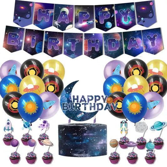 Space Themed Birthday Party Banner and Balloons Set
