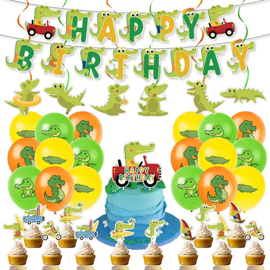 Crocodile Themed Birthday Party Banner and Balloons Set